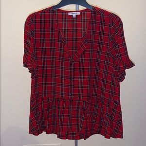 Cute Madewell plaid top with ruffles and pleats